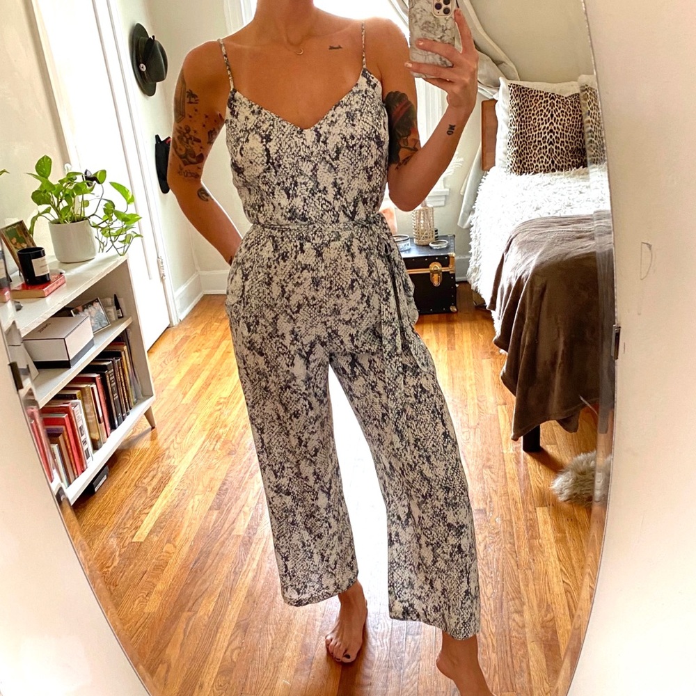 Lagence snake print silk jumpsuit with pockets